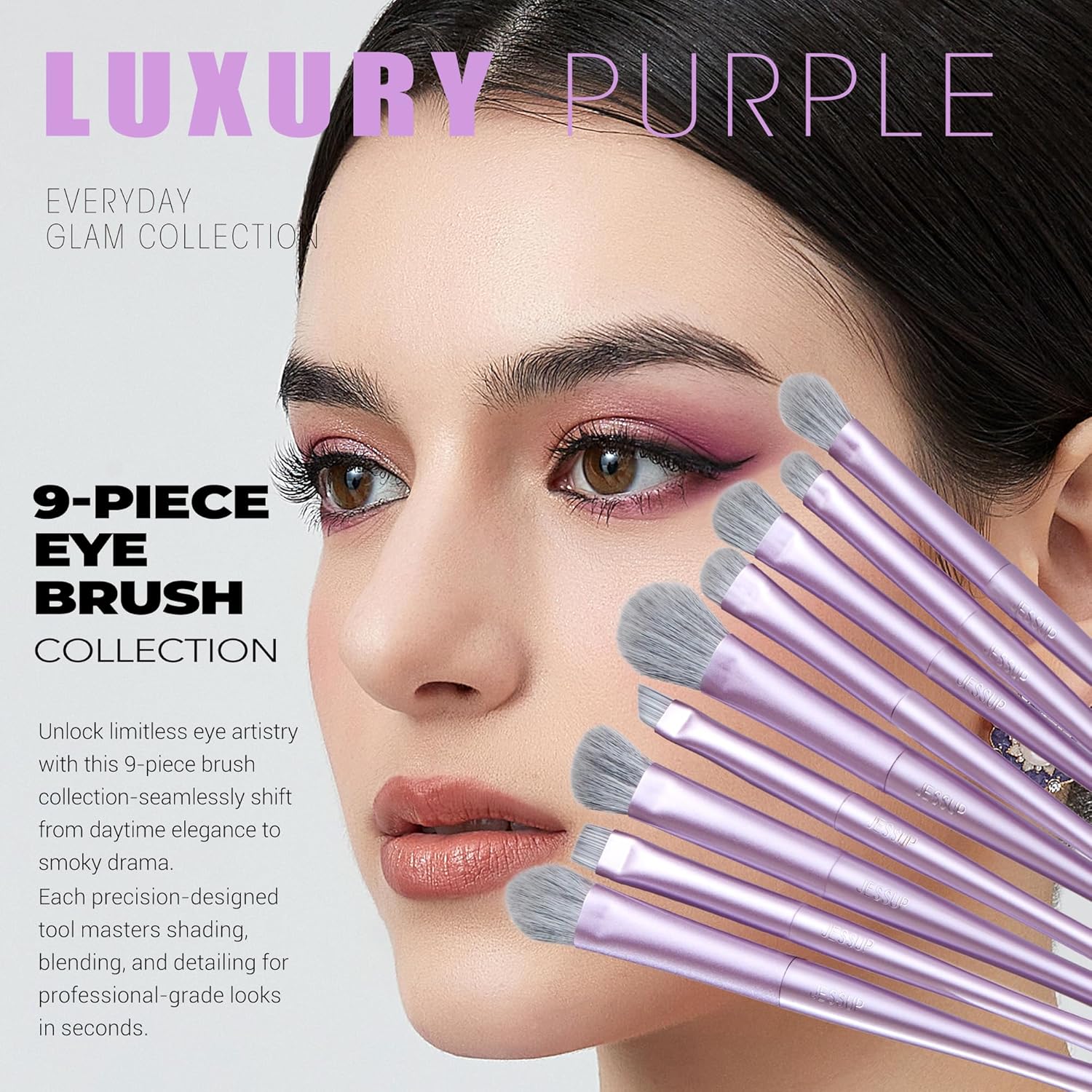 Jessup Makeup Luxury Purple Makeup Brush Set of 14pcs - Image 4