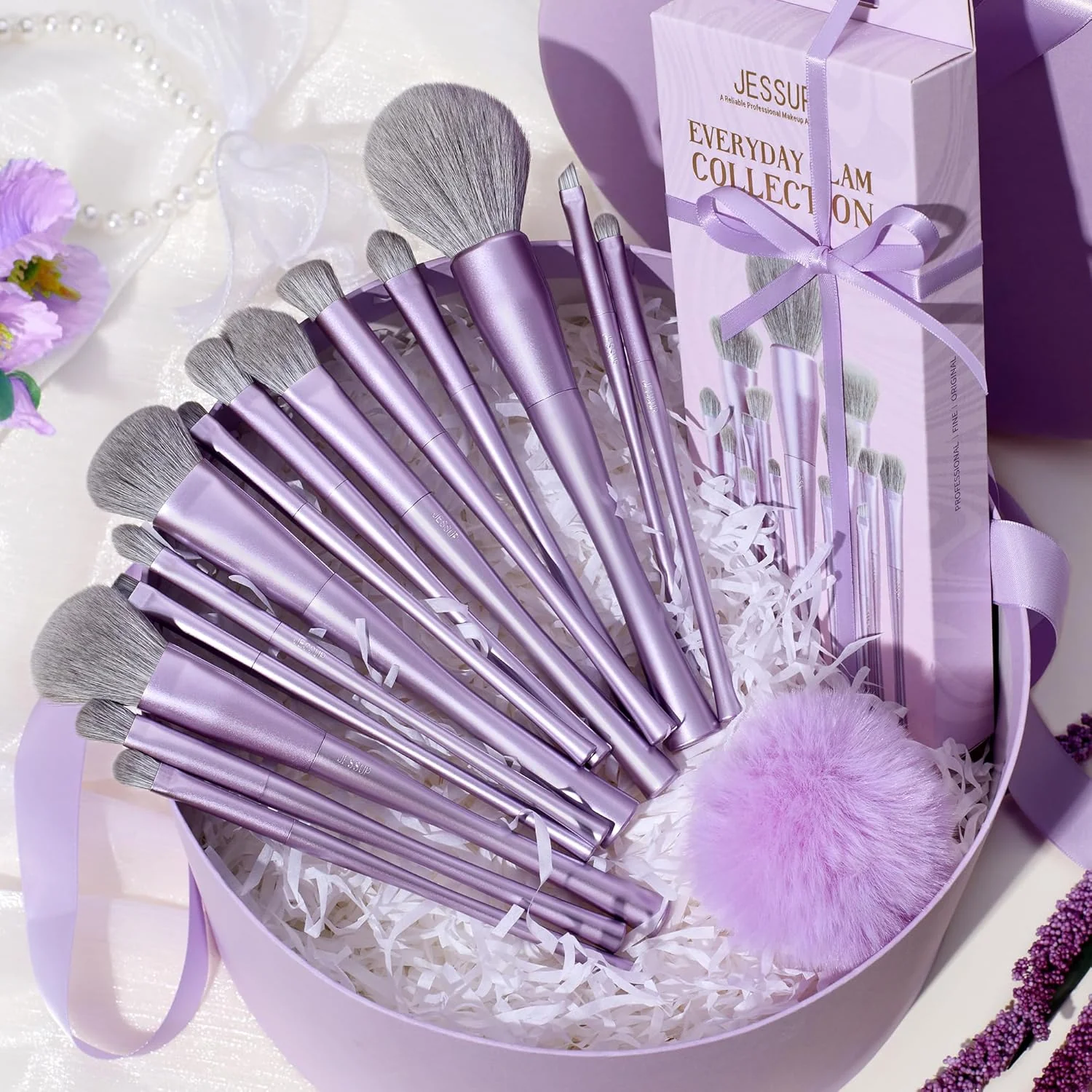 Jessup Makeup Luxury Purple Makeup Brush Set of 14pcs - Image 6