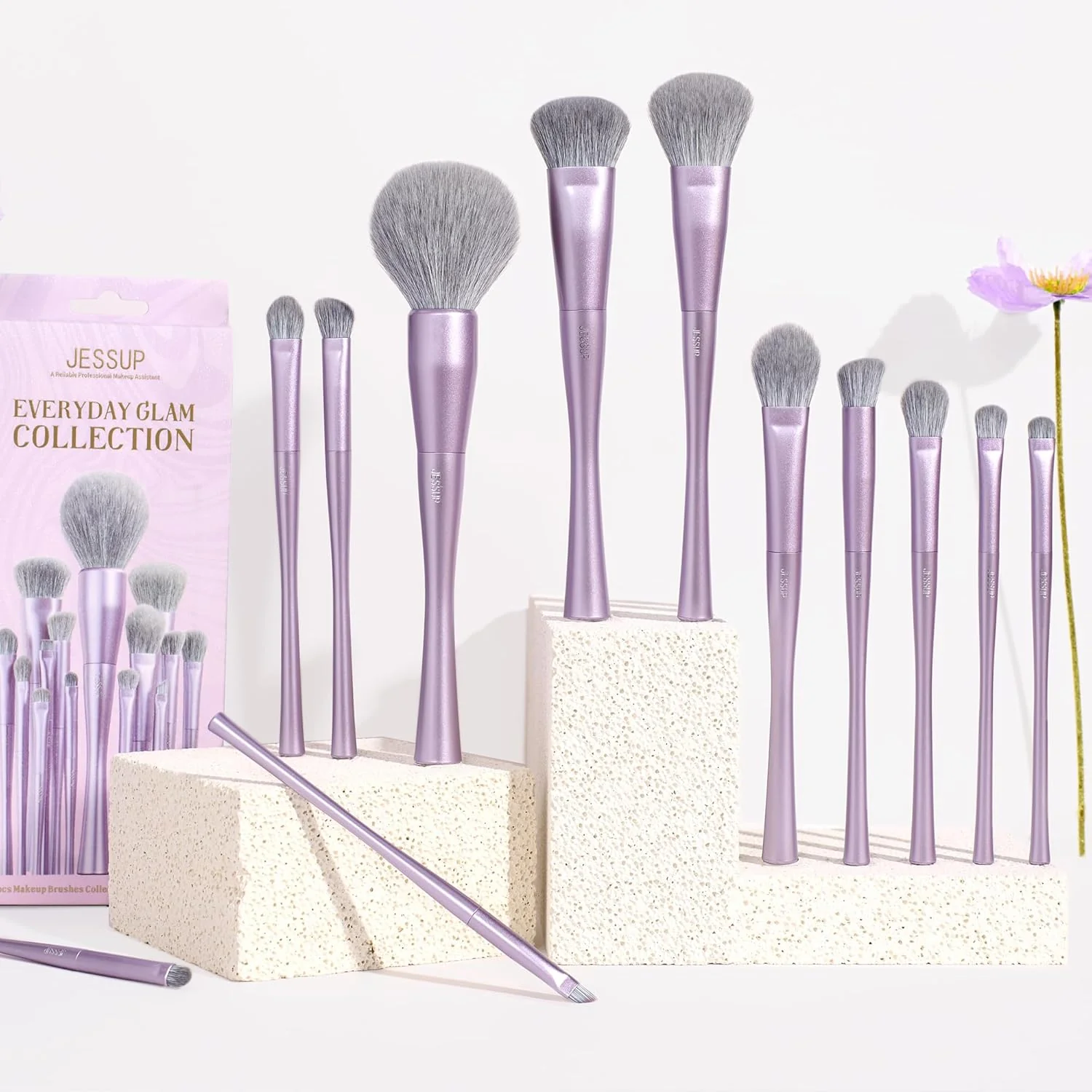 Jessup Makeup Luxury Purple Makeup Brush Set of 14pcs - Image 7